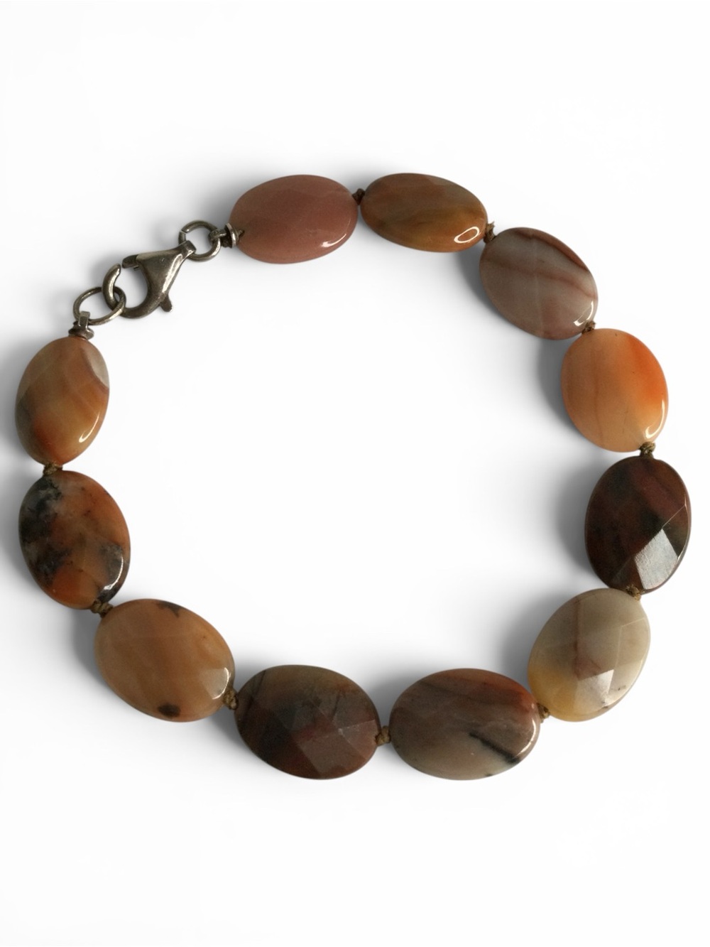 Handmade Faceted Flat Oval Agate Bracelet with Sterling Silver 925 Clasp – 7” - Picture 9 of 15